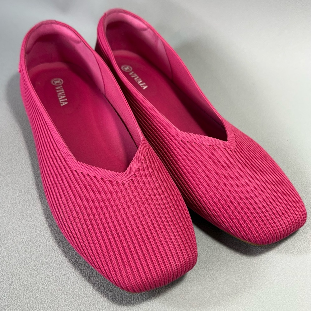 VIVAIA Margot 2.0 Pink Square-Toe V-Cut Knit Ballet Flats - Picture 4 of 13
